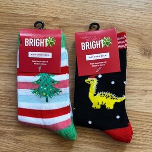 Kids Crew Socks with Christmas Tree and Dinosaur